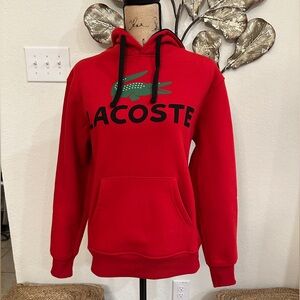 NWOT Lacoste Red Logo Pullover Hoodie Sweatshirt (Medium)